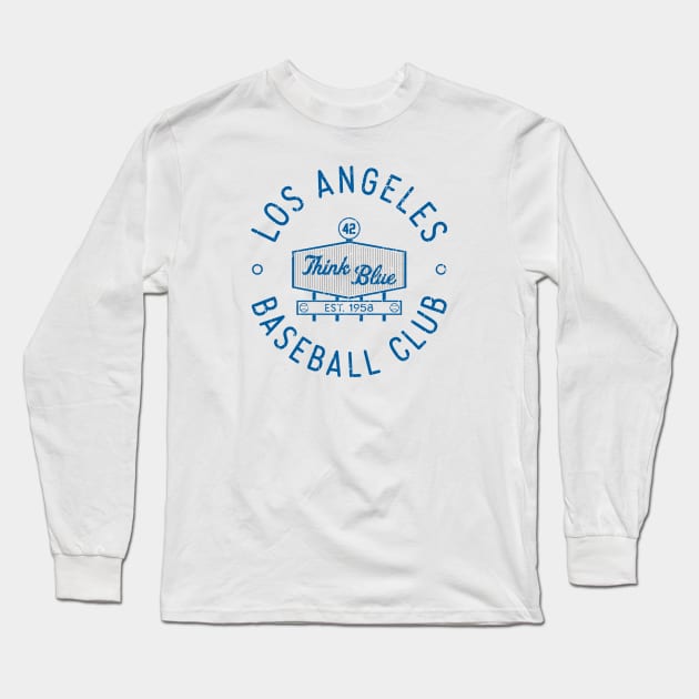 Retro LA Baseball Club Stadium Logo (Blue) Long Sleeve T-Shirt by Double-Double Designs